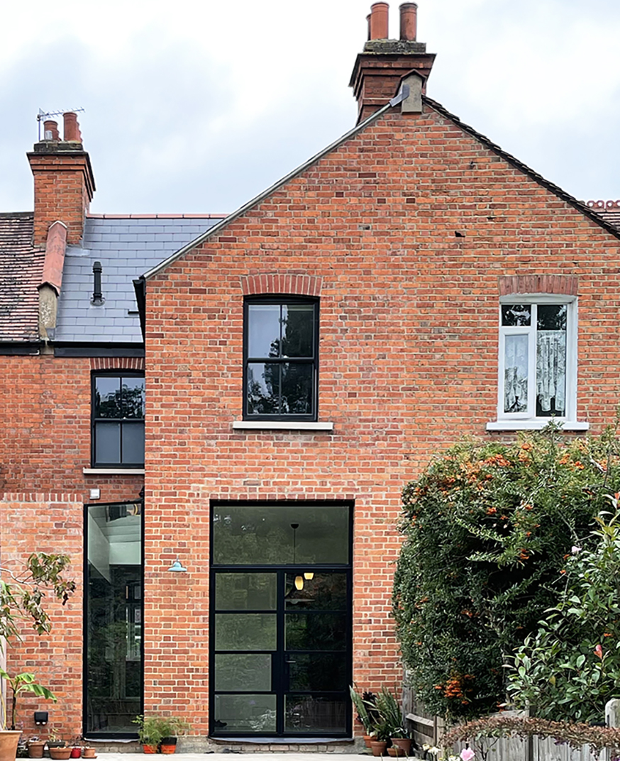 Replacement Arts & Crafts front door with stained glass- colour Farrow & Ball Vardo