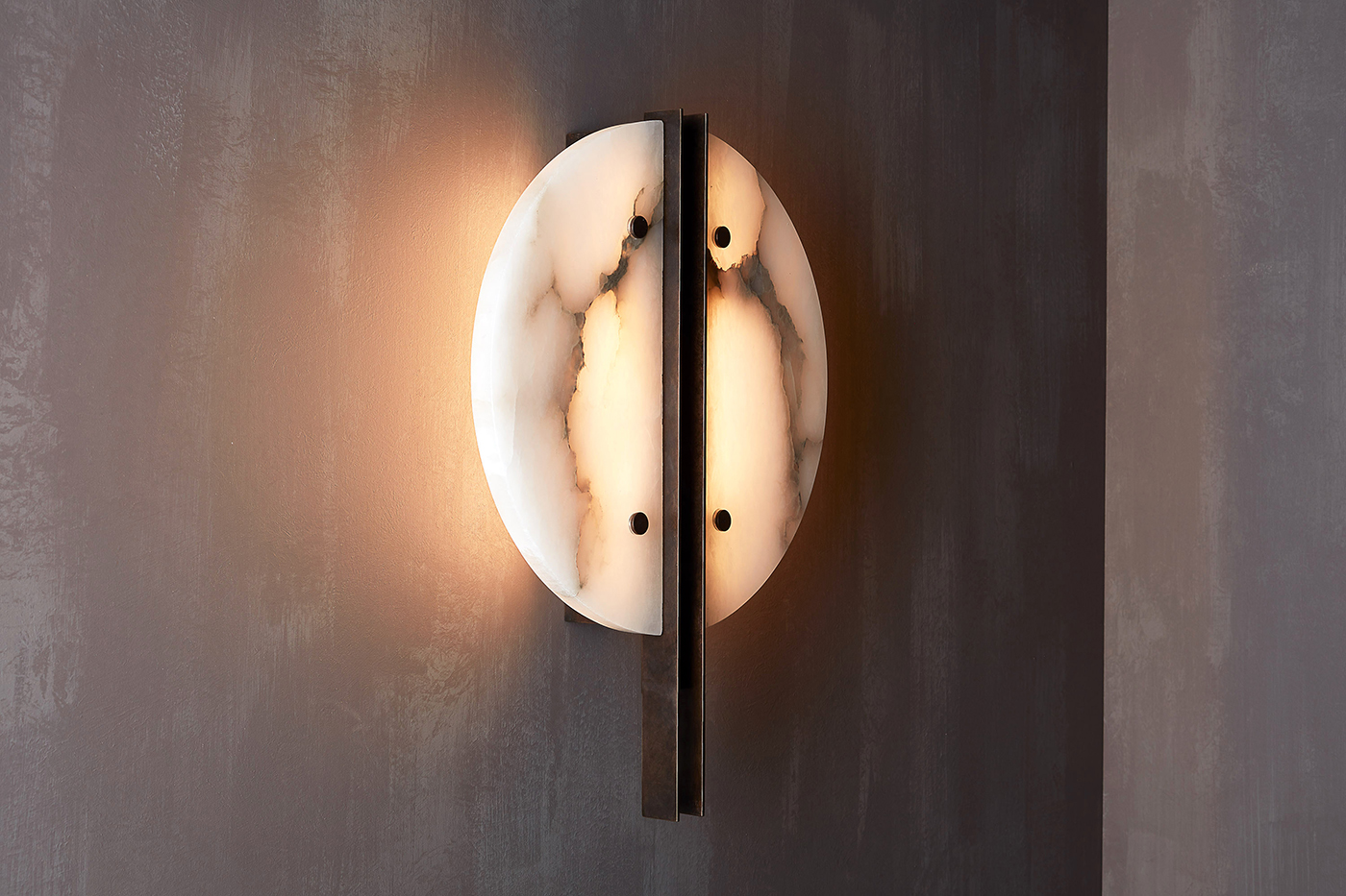 Patinated brass and alabaster wall light designed by Studioloop